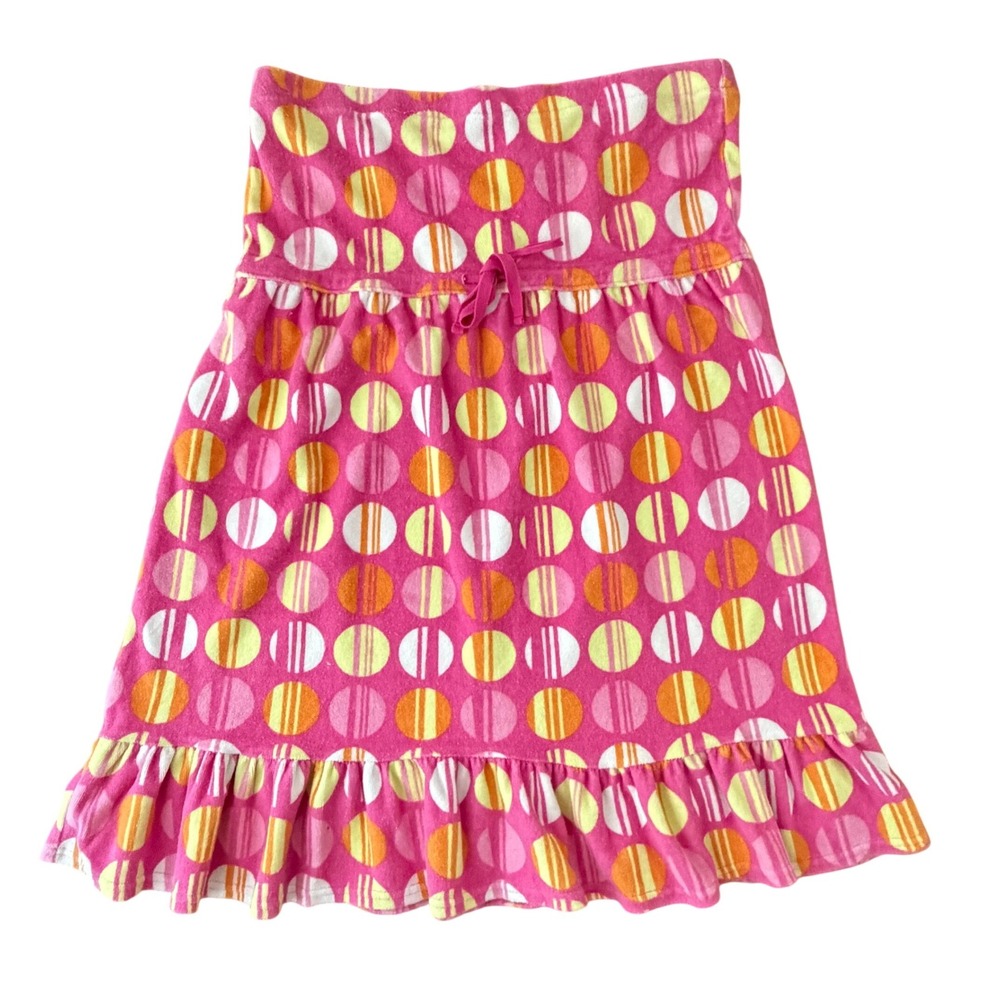 Y2K Terry Cloth Ruffle Mini Dress L Pink Polka Dot Girly Beach Vacation Resort